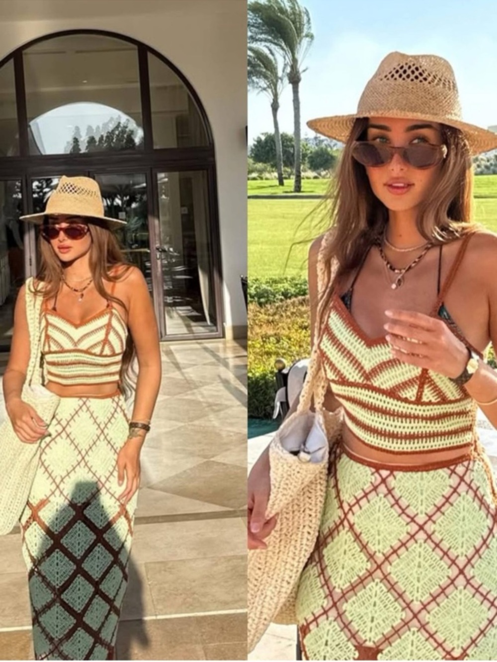 ZARA CROCHET SKIRT SET , COORD SET, green brown - Picture 11 of 15